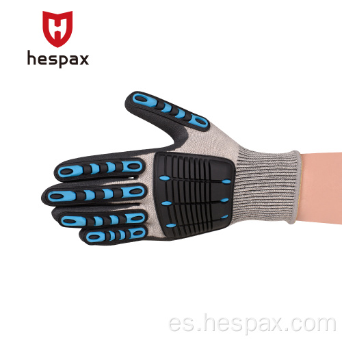 Hespax nitrile arenoso anti impacto guantes de trabajo de trabajo TPR